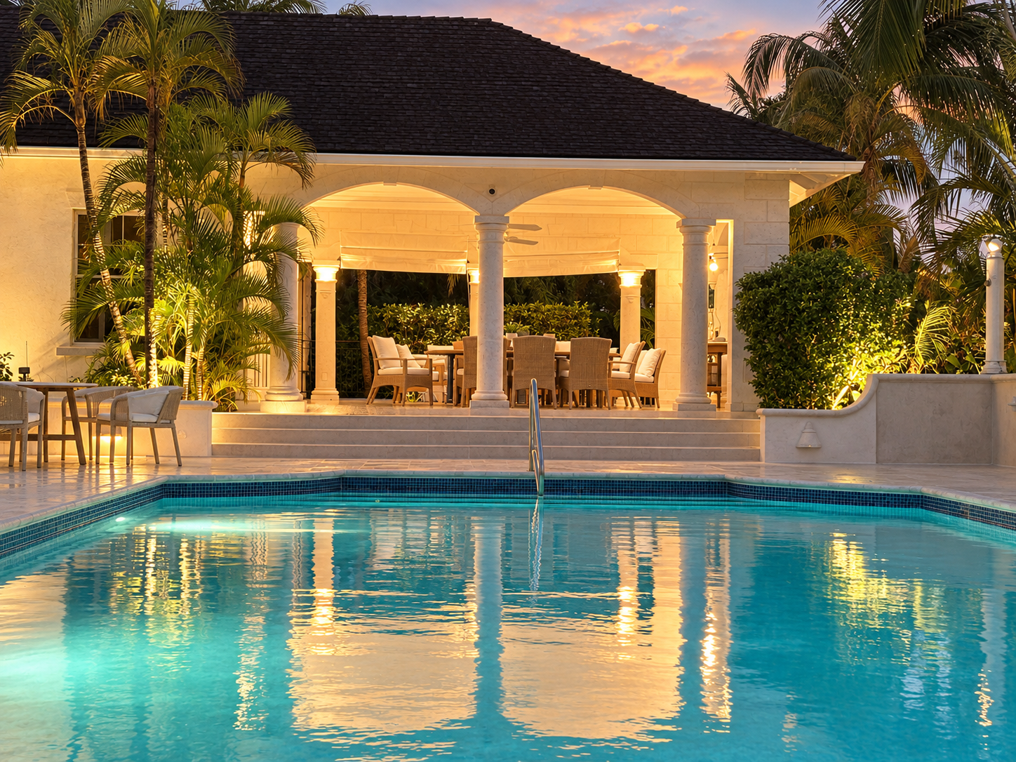 Pool patio at sunset